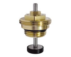 Salus topstykke til ventil, model GVM-VIM, fremstillet i messing med en udstikkende stift og en tætningsring.