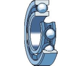 SKF W 61800-2RS1 rustfrit kugleleje, snitbillede der viser kugler og løbebane i stål.
