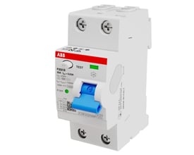 ABB fejlstrømsafbryder HPFI 2P 25A 30mA, Type B, med blå afbryder og testknap, fremstillet i Italien.