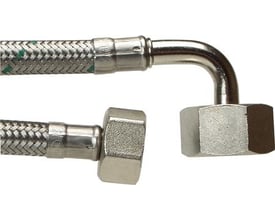 NEOFLEX® tilslutningsslange med rustfri flet og omløbere, 1/2" lige og 3/4" vinklet ende, 2000 mm lang.