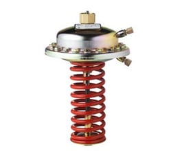 Danfoss AFP differenstrykregulator aktuator med gul fjeder og metalhus, justeringsknap i top.