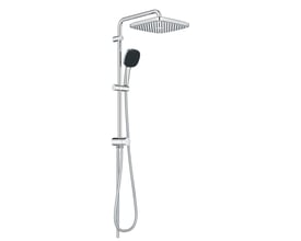 Grohe Vitalio Comfort 250 flex brusesystem i krom med hovedbruser og håndbruser, vist med hvid baggrund.