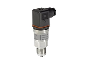 Danfoss tryktransmitter MBS 1700 med G1/2 tilslutning og PG9 elektrisk tilslutning, viser den kompakte metal- og plastkonstruktion.