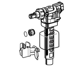 Villeroy & Boch 8422 svømmerventil med 3/8" sidetilgang og GEBERIT-logo, inkluderer monteringsdele og pakningsring.