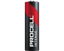 Duracell Procell Alkaline Intense AA-batteri PX1500 på 1,5 V, sort med rødt mønster og synlig pluspol.