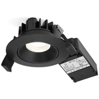 Nordtronic Velia Low Profile indbygningsspot i mat sort, med synlig driver og lyskilde. Spottet har en diameter på 85 mm og en højde på 46 mm.