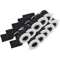 En pakke med 10 stk Nordtronic Fast Install ECO indbygningsspots med hvid mat finish, vist på hvid baggrund.