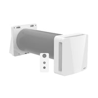 Klimair Unoklima Base 2.0 ventilator med varmegenvinding, Ø100 mm, hvid ABS, med fjernbetjening, isoleret grå kanal.