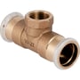 Geberit Mapress T-rør i kobber, 22 mm x ¾" x 22 mm, sett på skrå med muffeender og gjenger på avgreningen.