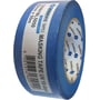Stokvis UV masking tape, 50mm bred, vist fra en vinkel, der fremhæver den klare blå farve og produktets rolle på en hvid baggrund.