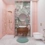 Luksuriøst badeværelse med Grohe Grohtherm SmartControl termostat i kobber monteret på væggen ved siden af et toilet og et badekar.