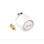 Nærbillede af Danfoss Aveo servicetermostat med indstillingsmuligheder markeret fra 1 til 5 og en messing ventiladapter.