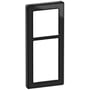 LK FUGA Pure designramme i sort glas med plads til 2½ modul og 1 modul bredde, med en slank metallisk kant.