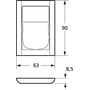 Målsat tegning af LK FUGA Softline 63 ramme, der angiver dimensionerne 63 mm bred, 90 mm høj og 8,5 mm dyb.