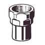 Teknisk illustration af lodde gevindovergang til 15 mm rør med ⅜" gevindmuffe, viser proportional størrelse.