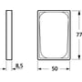 Skematisk illustration af LK FUGA Baseline 50 ramme, 1½ modul, med målinger for bredde (50 mm), dybde (8,5 mm) og højde (77 mm).