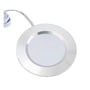 LEDlife Reco68 møbelspot i børstet stål set tæt forfra med rund, lysende flade og bred metalring.