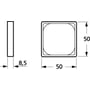 Teknisk tegning af LK FUGA Baseline 50 ramme med angivne mål: 50 mm bredde, 50 mm højde og 8,5 mm dybde.