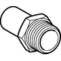 Lineart illustration af Geberit Mapress FZ overgang 18mm x 1/2" nippel til nippel, med et sekskantet led og udvendigt gevind.