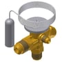 3D-tegning av Danfoss TES2 ekspansjonsventil for R404A/R507 med gjengede tilkoblinger og kapillarrør.