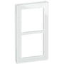 LK FUGA Pure designramme i hvidt glas, 2 modul, med en kant af klart glas og hvid baggrund.