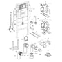 Eksploderet tegning af Geberit Duofix WC-element, der viser alle dele af monteringsrammen og cisterne-systemet med nummererede komponenter.