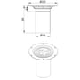 Detaljeret skitse af Blücher Circle overdel, der viser flange med monteringshuller og cylinderdiameter.