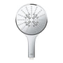 Grohe Rainshower Smartactive 150 mm håndbruser i krom med tre forskellige sprayfunktioner og et rundt design med mange små huller.