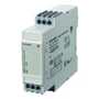 Fronten og siden av Carlo Gavazzi DPA01CM44 fasefølge- og fasebruddsrelé med synlige terminaler og merking.