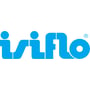 Isiflo logo i blå tekst og cirkel på hvid baggrund, viser brandnavnet klart.