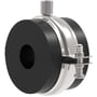 Nærbillede af Isoglobal isoleret rørbærer RF, 160 mm diameter, 2-delt sort PIR-skum og elgalvaniseret stål.