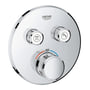 Grohe SmartControl indbygningstermostat i krom med to betjeningsknapper og en temperaturring med tydelig 38 graders markering.