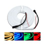 LEDlife 16W/m RGB+WW Neon flex strip i 5 meter rulle med tilslutningskabel og sort ende.