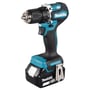 Makita DDF487Z 18V kulfri bore-/skruemaskine i sort og turkis med LED-lys og monteret batteri.