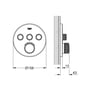 Tegning af Grohtherm SmartControl termostat til indbygning, viser runde form med Ø158mm diameter og tekniske mål.