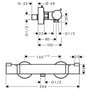 Teknisk tegning af Hansgrohe Ecostat Comfort brusearmatur med dimensioner og tilslutningsdetaljer i millimeter og G1/2.