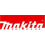 Makita logo i hvidt på en rød baggrund, symboliserer mærket på ligesliberen.