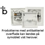 Illustration der viser det antibakterielle symbol samt elektronik og en ramme med antibakteriel overflade.