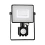 V-TAC 30 W LED-projektør med sensor set lige forfra, hvor lysfeltet og den runde sensor ses tydeligt.