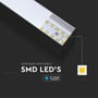 Åpen ende av V-TAC LED-takarmaturet viser LED-komponenter og lysflate i en grafikk om LED-chips.