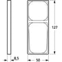 Teknisk tegning af LK FUGA Baseline 50 ramme i stålmetallic, 2½ modul, med angivelse af dimensioner: 127mm højde, 50mm bredde og 8,5mm dybde.