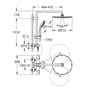 Teknisk tegning af Grohe Euphoria 310 brusesystem med dimensioner for montering, hovedbruser og brusearm.