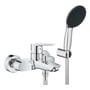 Grohe START etgrebs kar-/brusarmatur i forkromet metal med 1-grebs betjening og tilhørende rund håndbruser og 1500mm bruseslange.