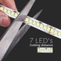 Tegning av V-TAC LED-stripe som viser klipping ved markeringene og en klippeavstand på syv LED-er.