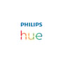 Philips Hue logo med ordene 'PHILIPS' i blå og 'hue' i farverne pink, orange og grøn.