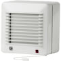 S&P EDM-100 VM vådrumsventilator i hvid med automatisk jalousi og snortræk, ideel til vinduesmontering og rum op til 95 m³/h.