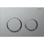 Geberit Omega20 Round betjeningsplade i mat krom med blanke kromdesignringe, med to runde knapper til dobbeltskyl.