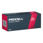 Duracell Procell Alkaline Intense D-batteri i mørk emballage med rød stribe, vist skråt forfra.