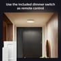Philips Hue Enrave loftslampe monteret i en entré, demonstrerer dens funktion med den medfølgende lysdæmper kontakt.