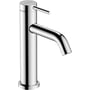 Hansgrohe Tecturis S 110 håndvaskarmatur i krom med et-grebs betjening og en slank, lige tud på en hvid baggrund.